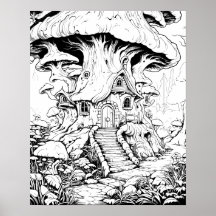Pilz-Feenhäuschen Fantasy-Malposter