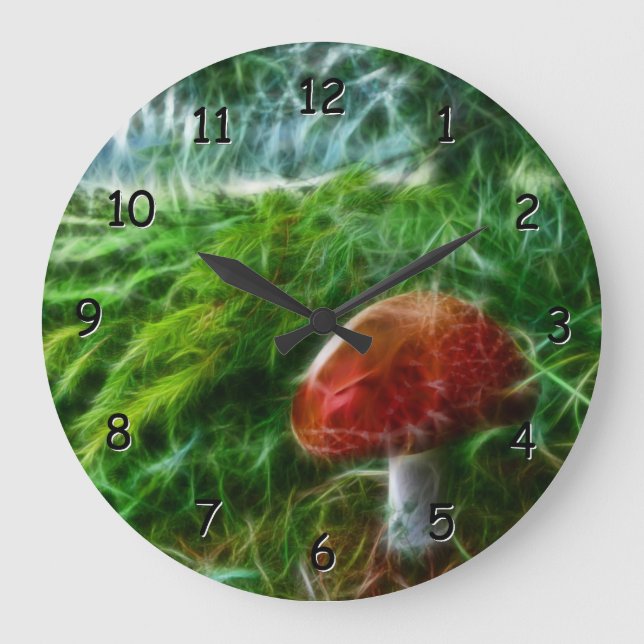 Pilz-Fraktal-Wald Große Wanduhr (Vorderseite)