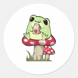 Pilz Frosch Goblincore Mykologie Kreativstil Runder Aufkleber