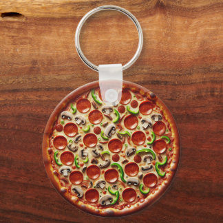 Pilz, grüne Paprikaschoten und Pizza Pepperoni Schlüsselanhänger