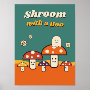 Pilz mit einem Retro-Halloween-Poster Boo Poster