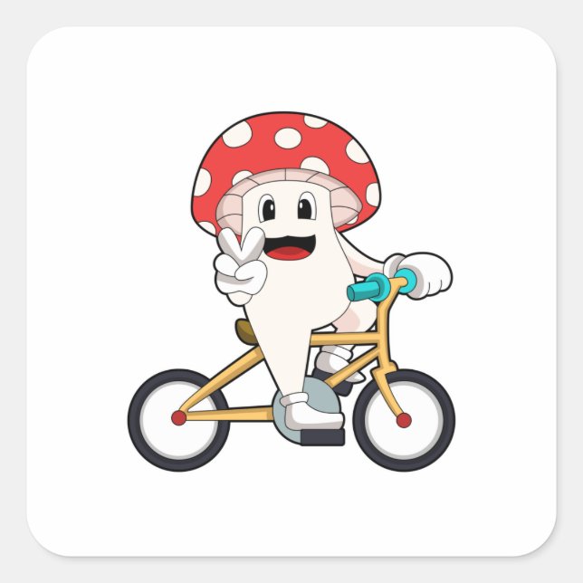 Pilz mit Fahrrad.PNG Quadratischer Aufkleber (Vorderseite)