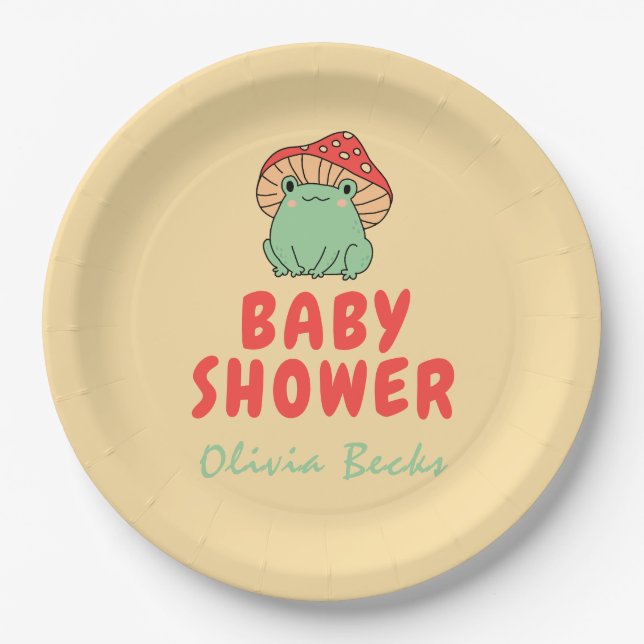 Pilz mit Frog Baby Dusche Pappteller (Vorderseite)