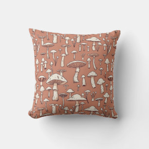 Pilz Print on Terracotta Brown Kissen