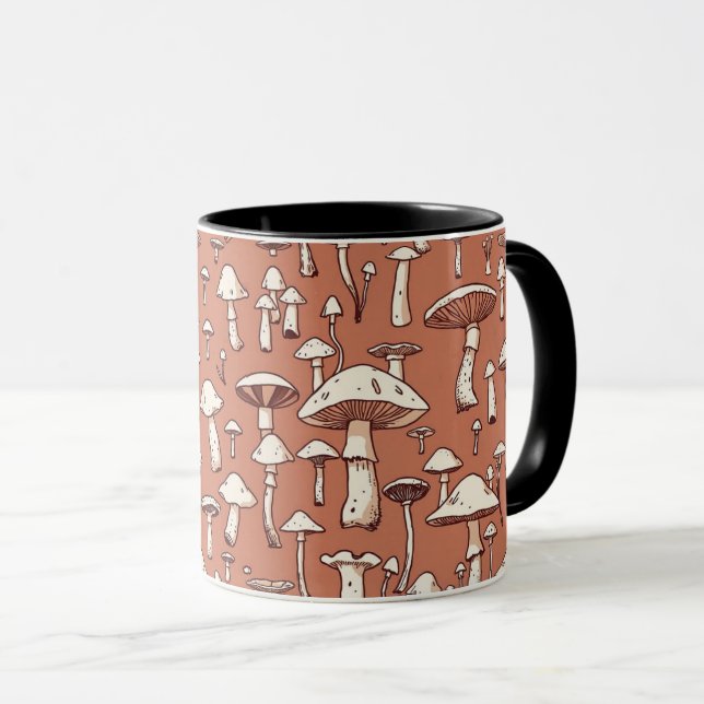 Pilz Print on Terracotta Brown Tasse (VorderseiteRechts)