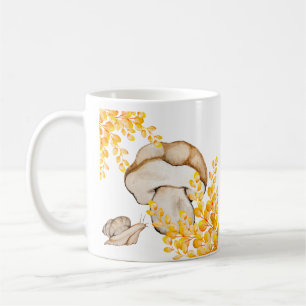 Pilz, Schnecke und gelbe Zweige im Herbst Kaffeetasse
