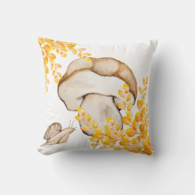 Pilz, Schnecke und gelbe Zweige im Herbst Kissen (Vorderseite)