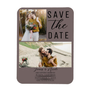 Pilz-Taupe 2 Fotos Save-the-Date-Hochzeit Magnet