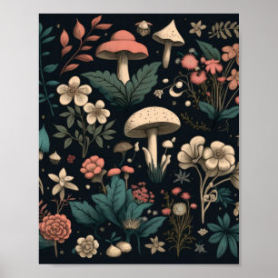 Pilz- und Blume-Farbschema Weiß und Rosa Poster