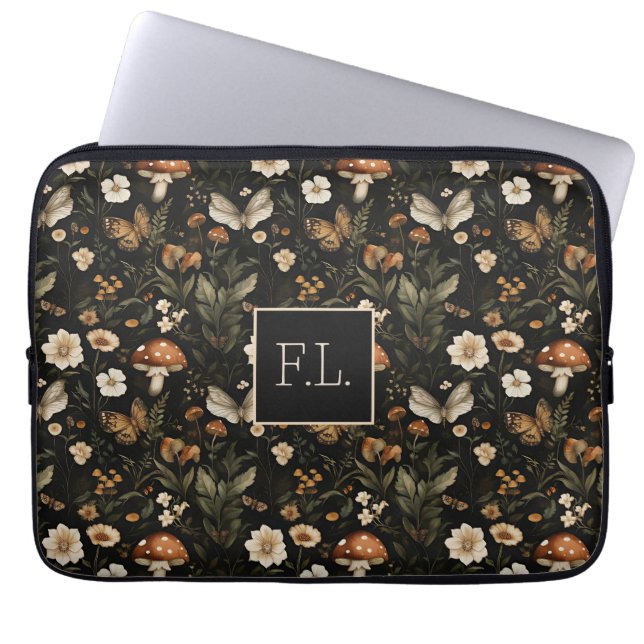 Pilz- und Blume Kernmuster mit Namen Laptopschutzhülle (Vorderseite)