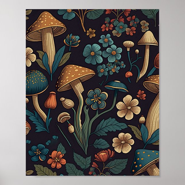 Pilz- und Blumenmuster-Design 1 Poster (Vorne)