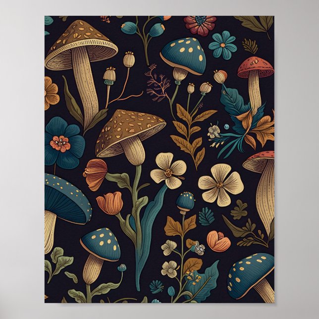 Pilz- und Blumenmuster-Design 2 Poster (Vorne)