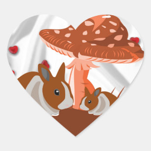 Pilz- und Kaninchengeschenk Herz-Aufkleber