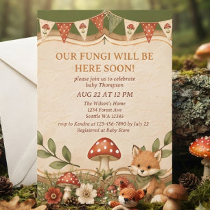 Pilz-Wald-Fuchs-Junge-Baby-Party Einladung