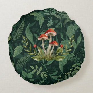 Pilz-Wald-Sherpa-Flanelldecke | Botanisch Rundes Kissen