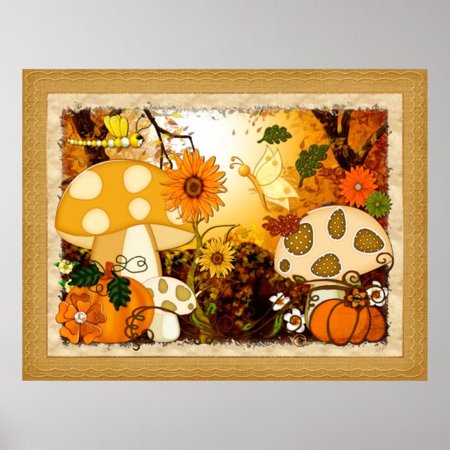 Pilz Whimsischer Herbstfantasie Poster (Vorne)
