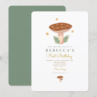 Pilze aus Aquarell Erster Geburtstag Einladung