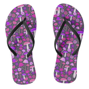 Pilze aus der Blume, rosa, Lila und schwarz Flip Flops