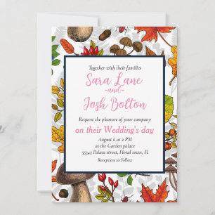 Pilze, Blätter, Nüsse und Beeren im Herbst auf Wei Einladung