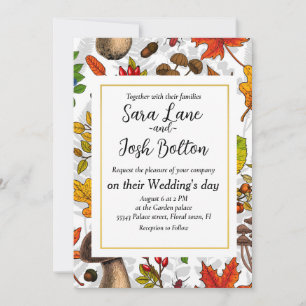 Pilze, Blätter, Nüsse und Beeren im Herbst auf Wei Einladung