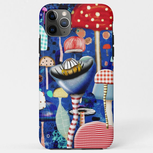 Pilze Blaue Gingham Case-Mate iPhone Hülle (Rückseite)