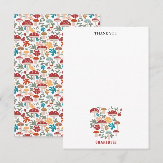 Pilze & Blumen Mitte Jahrhundert Moderner Individu Dankeskarte (Vorne/Hinten)