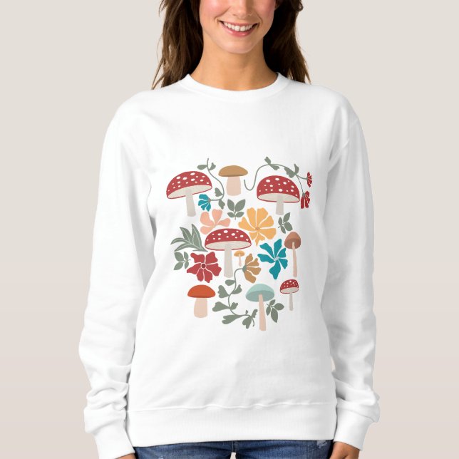Pilze & Blumen Mitte Jahrhundert Modernes Muster Sweatshirt (Vorderseite)