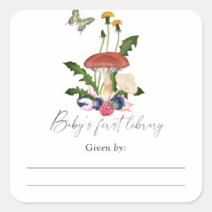 Pilze - Bookplate für Baby Shower, Bücher für Baby Quadratischer Aufkleber