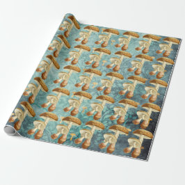 Pilze Brown Woodland Antikes Blau Aquamarin Geschenkpapier