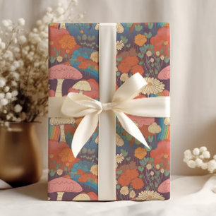Pilze Cottagecore Orange Braun Retro Geschenkpapier