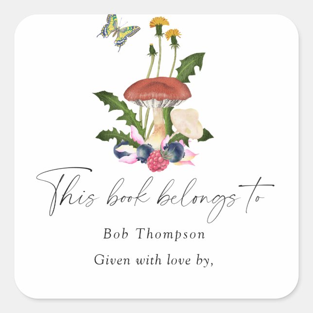 Pilze - dieses Buch gehört Quadratischer Aufkleber (Vorderseite)