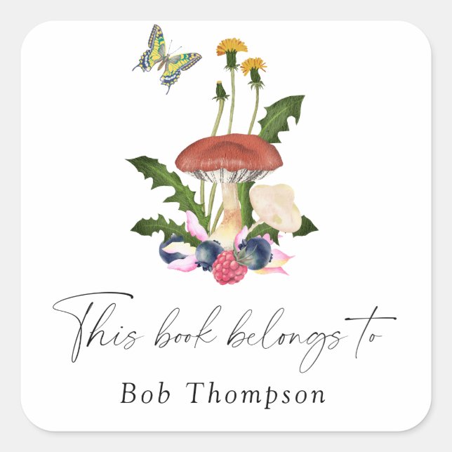 Pilze - dieses Buch gehört Quadratischer Aufkleber (Vorderseite)