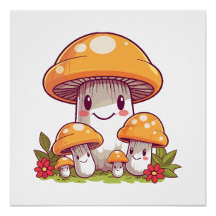 Pilze für die Ernährung, glücklicher kawaii-Stil Poster