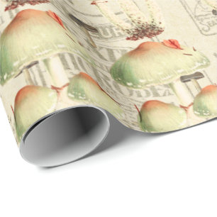 Pilze Gold Wald Antik Altes Tagebuch Geschenkpapier