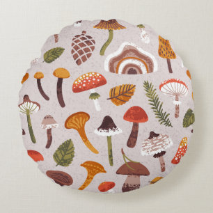 Pilze im Herbst, Blätter: Vintag wiederholen. Rundes Kissen