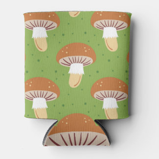 Pilze im Herbst: nahtloses grünes Muster. Dosenkühler