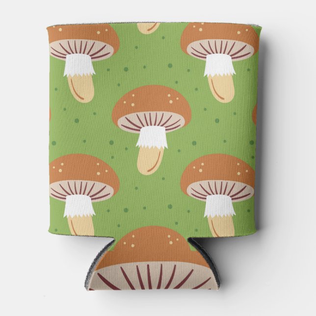 Pilze im Herbst: nahtloses grünes Muster. Dosenkühler (Vorderseite)