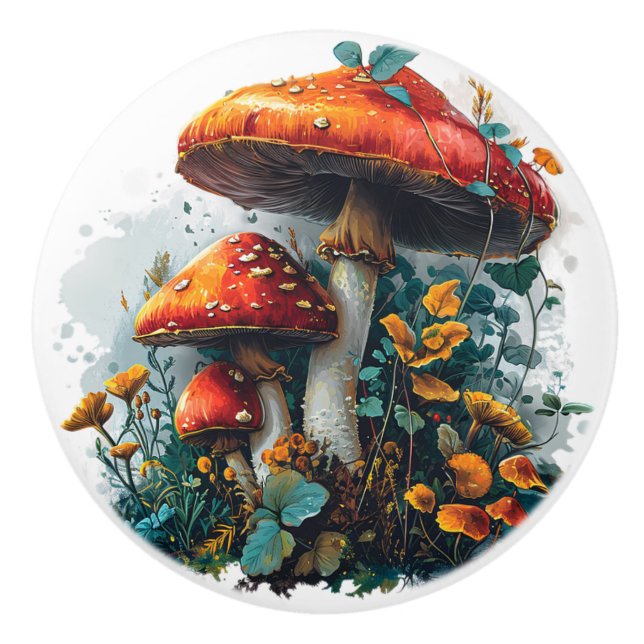 Pilze im Retro-Vintag antiken Stil Keramikknauf (Vorderseite)