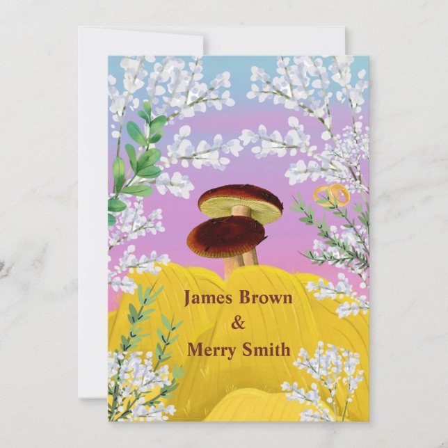 Pilze in Liebe Haystack-Blume Hochzeit Einladung (Vorderseite)