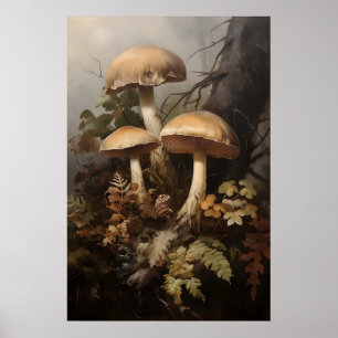 Pilze in Moosfarn, Waldpilze fallen Poster