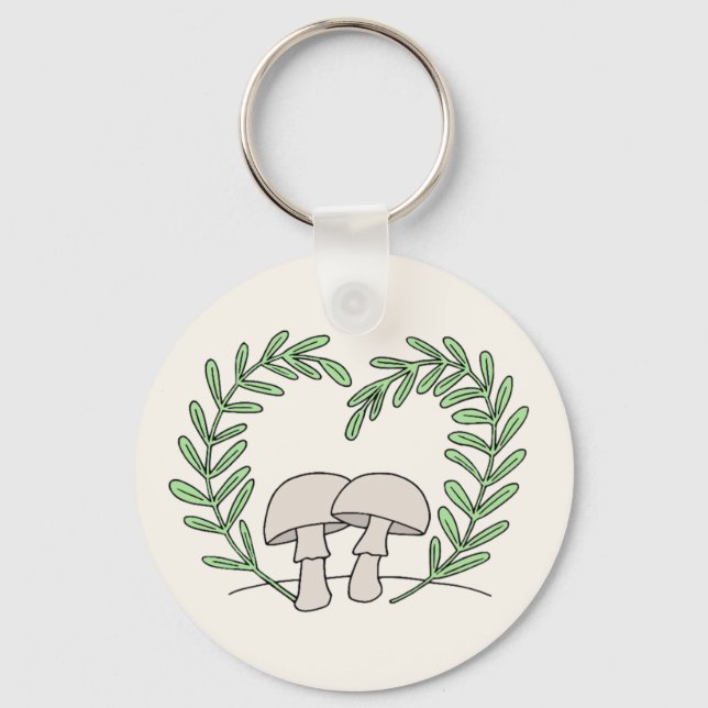 Pilze mit Herz-Fern-Blätter Schlüsselanhänger (Vorderseite)