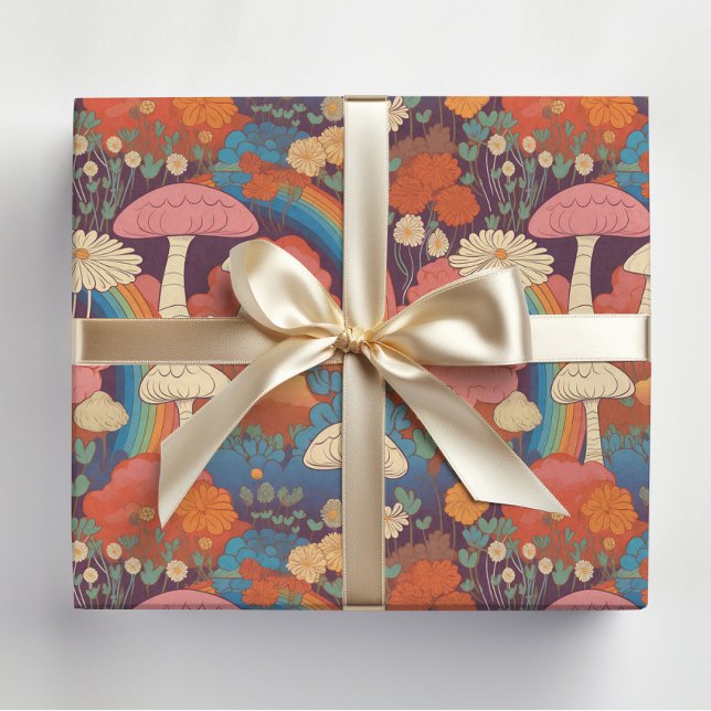 Pilze Rainbow Retro Cocktails Seidenpapier (Mushrooms and daisies wrapping paper)