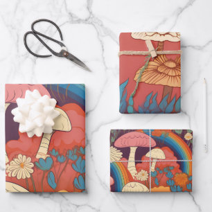 Pilze Retro Orange Brown-Cockpitecore Geschenkpapier Set