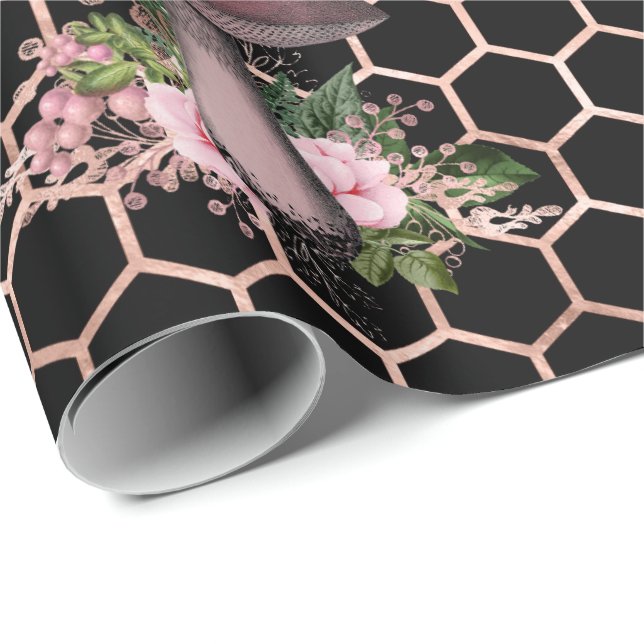 Pilze Rose Woodland Pink Floral Honeycomb Geschenkpapier (Rolleneckpunkt)