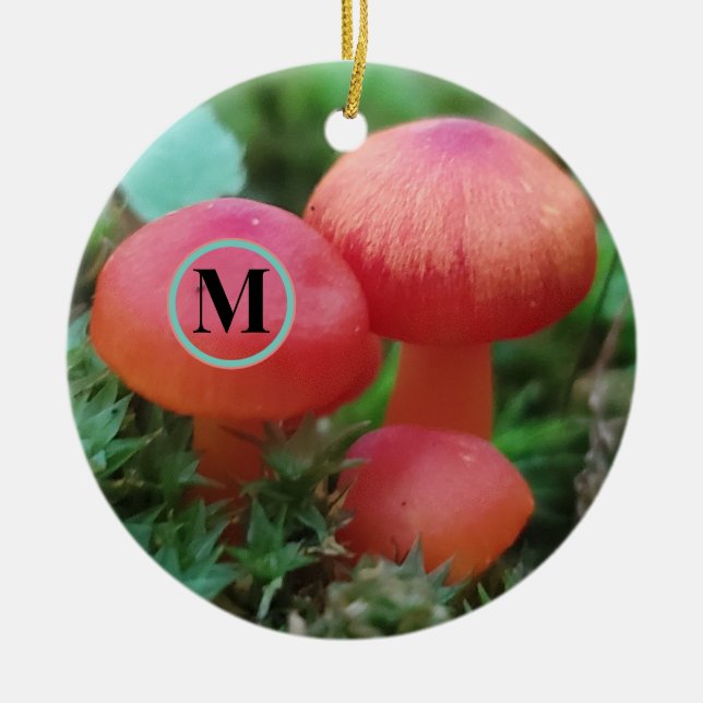 Pilze rot mit Monogramm Keramik Ornament (Vorne)