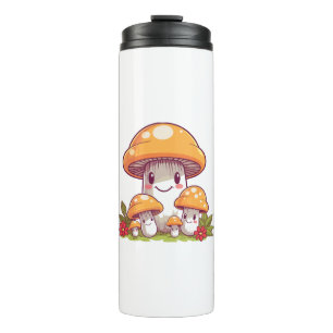 Pilze sammeln, glücklicher Kawaii-Stil Thermosbecher