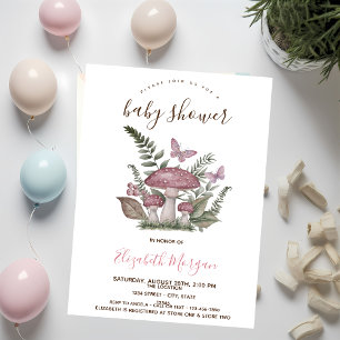 Pilze Schmetterling Rosa Streifen Baby Shower Einladung