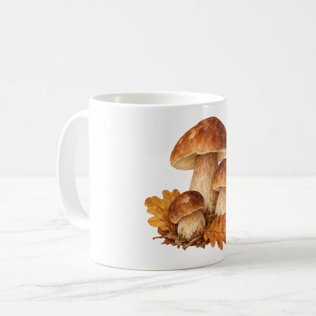 Pilze und abgefallene Eichenblätter Kaffeetasse (Vorderseite Links)