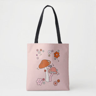 Pilze und Blume Peach Art Retro 70er