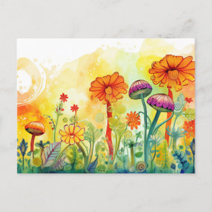 Pilze und Blumen Postkarte